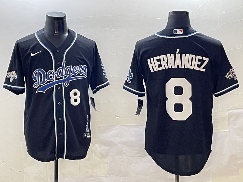 Men Los Angeles Dodgers #8 Hernandez Black Fashion Game 2025 Nike MLB Jersey style 30618